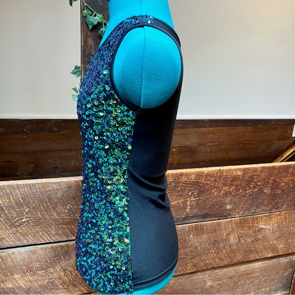 Anna Kaci Sparkle & Shine Green Beetle Toned Sequined Tank Top Goth Mermaid - Picture 6 of 11